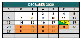 District School Academic Calendar for The Academy At Nola Dunn for December 2020