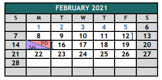 District School Academic Calendar for Oak Grove Elementary for February 2021