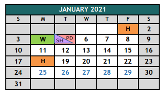 District School Academic Calendar for The Academy At Nola Dunn for January 2021