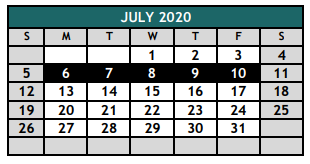 District School Academic Calendar for Jack Taylor Elementary for July 2020