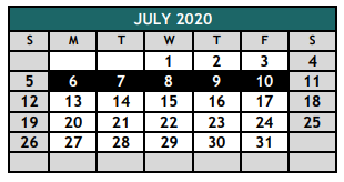 District School Academic Calendar for Hughes Middle School for July 2020