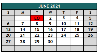 District School Academic Calendar for Oak Grove Elementary for June 2021
