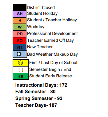 District School Academic Calendar Legend for Bransom Elementary