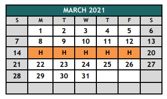 District School Academic Calendar for Hughes Middle School for March 2021