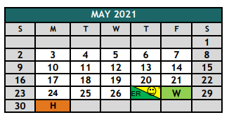 District School Academic Calendar for Johnson County Jjaep for May 2021
