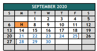 District School Academic Calendar for The Academy At Nola Dunn for September 2020