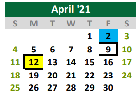 District School Academic Calendar for Burnet High School for April 2021