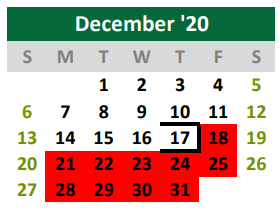 District School Academic Calendar for Burnet High School for December 2020