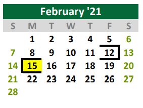 District School Academic Calendar for Quest for February 2021