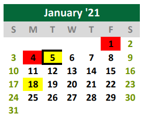 District School Academic Calendar for Burnet Elementary School for January 2021