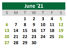 District School Academic Calendar for Burnet Elementary School for June 2021