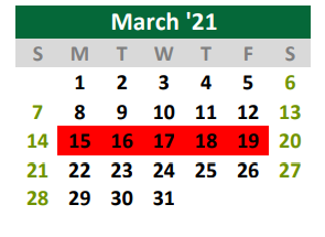 District School Academic Calendar for Quest for March 2021