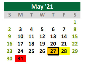 District School Academic Calendar for Quest for May 2021