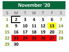 District School Academic Calendar for Burnet Elementary School for November 2020