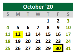 District School Academic Calendar for Burnet Elementary School for October 2020