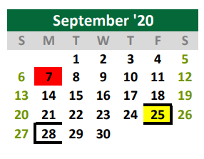 District School Academic Calendar for Quest for September 2020