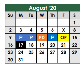 District School Academic Calendar for Caldwell Co Career Ctr for August 2020