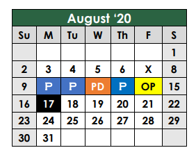 District School Academic Calendar for Oak Hill Elementary for August 2020