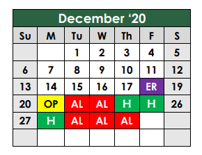 District School Academic Calendar for Hudson Elementary for December 2020