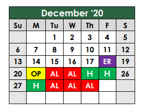 District School Academic Calendar for West Lenoir Elementary for December 2020