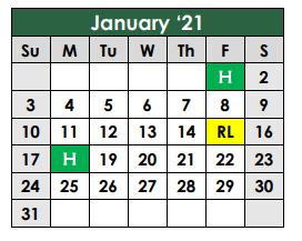 District School Academic Calendar for Caldwell Co Career Ctr for January 2021