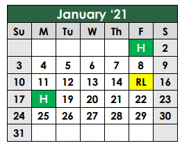 District School Academic Calendar for Whitnel Elementary for January 2021