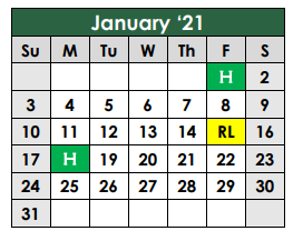 District School Academic Calendar for Horizons Elementary for January 2021