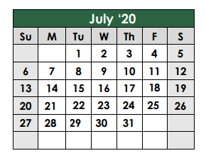 District School Academic Calendar for Valmead Basic for July 2020