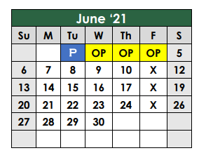 District School Academic Calendar for Caldwell Co Career Ctr for June 2021
