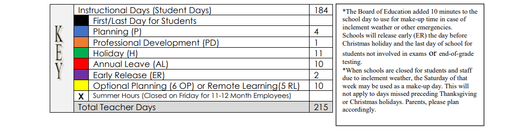 District School Academic Calendar Key for Horizons Elementary