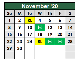 District School Academic Calendar for Hudson Elementary for November 2020