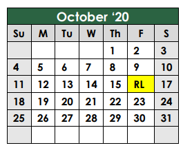 District School Academic Calendar for Valmead Basic for October 2020