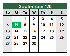 District School Academic Calendar for Hudson Elementary for September 2020
