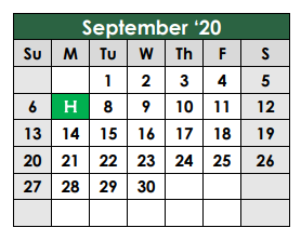 District School Academic Calendar for Whitnel Elementary for September 2020