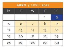 District School Academic Calendar for New Elementary School #2 for April 2021