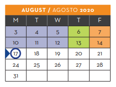 District School Academic Calendar for New Elementary School #1 for August 2020