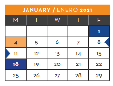 District School Academic Calendar for New Elementary School #1 for January 2021