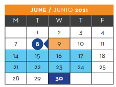 District School Academic Calendar for New Elementary School #1 for June 2021