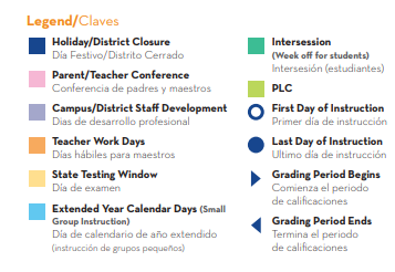 District School Academic Calendar Legend for New Elementary School #1