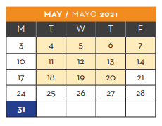 District School Academic Calendar for New Elementary School #1 for May 2021