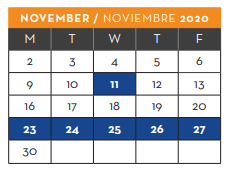 District School Academic Calendar for New Elementary School #2 for November 2020
