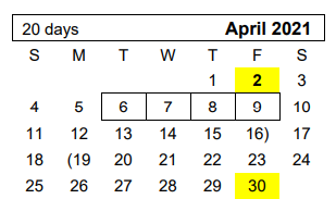 District School Academic Calendar for Youth Ctr Of High Plains for April 2021