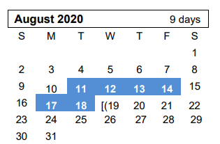 District School Academic Calendar for Canyon Junior High for August 2020