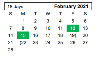 District School Academic Calendar for Westover Park Jr High for February 2021