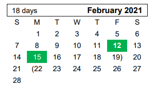 District School Academic Calendar for Youth Ctr Of High Plains for February 2021