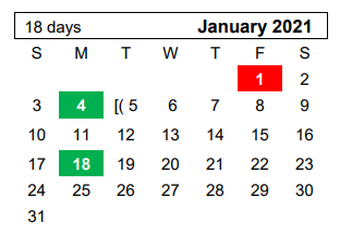 District School Academic Calendar for Westover Park Jr High for January 2021