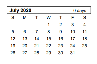 District School Academic Calendar for Greenways Intermediate School for July 2020