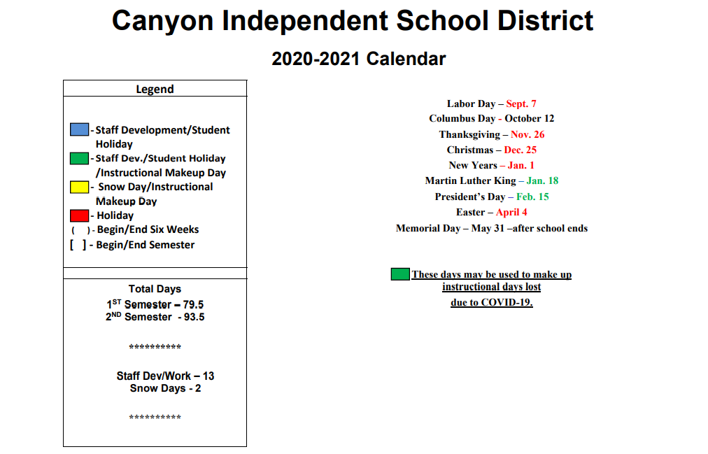 District School Academic Calendar Key for Youth Ctr Of High Plains