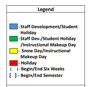 District School Academic Calendar Legend for Lakeview Elementary