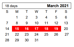 District School Academic Calendar for Greenways Intermediate School for March 2021